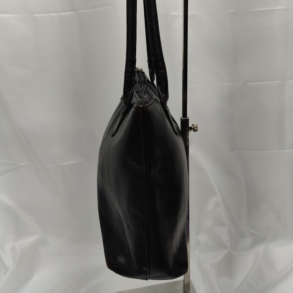 Vintage HOBO INT. Lola Tote Bag Black polished leather / brown wear highlights - Picture 3 of 10